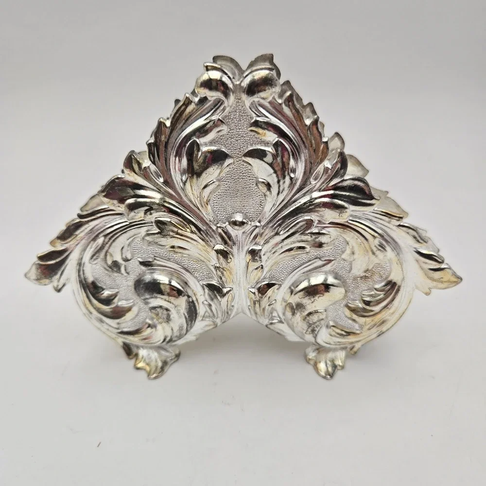 Vintage Ornate Silver Tone Napkin Holder Scroll Design NIB Hong Kong Baroque New